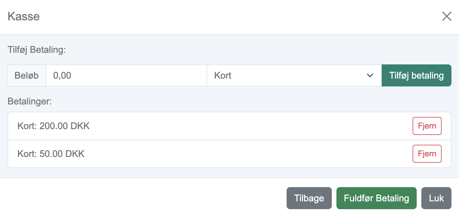 Kassesystem interface