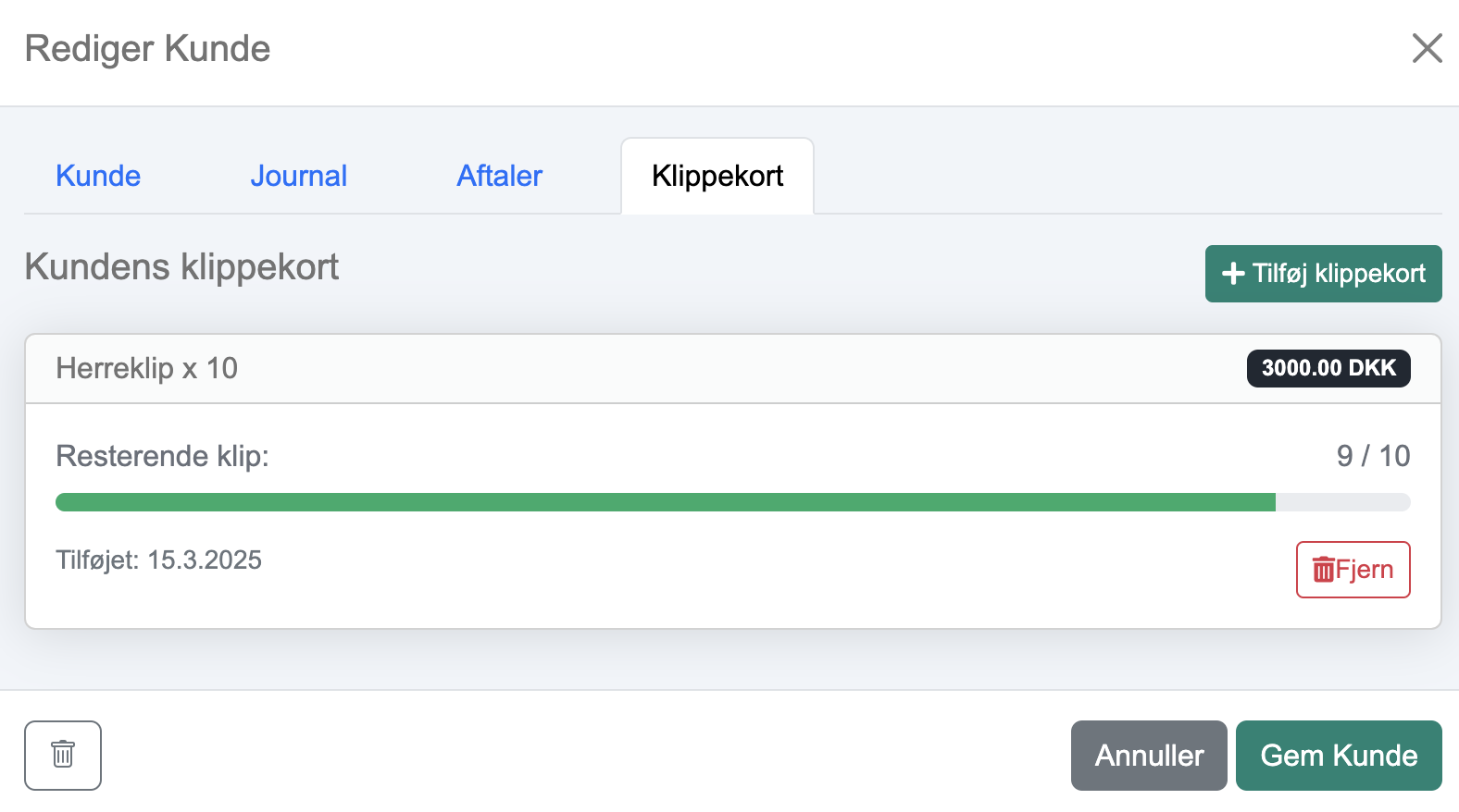 Eksempel på digitalt klippekort