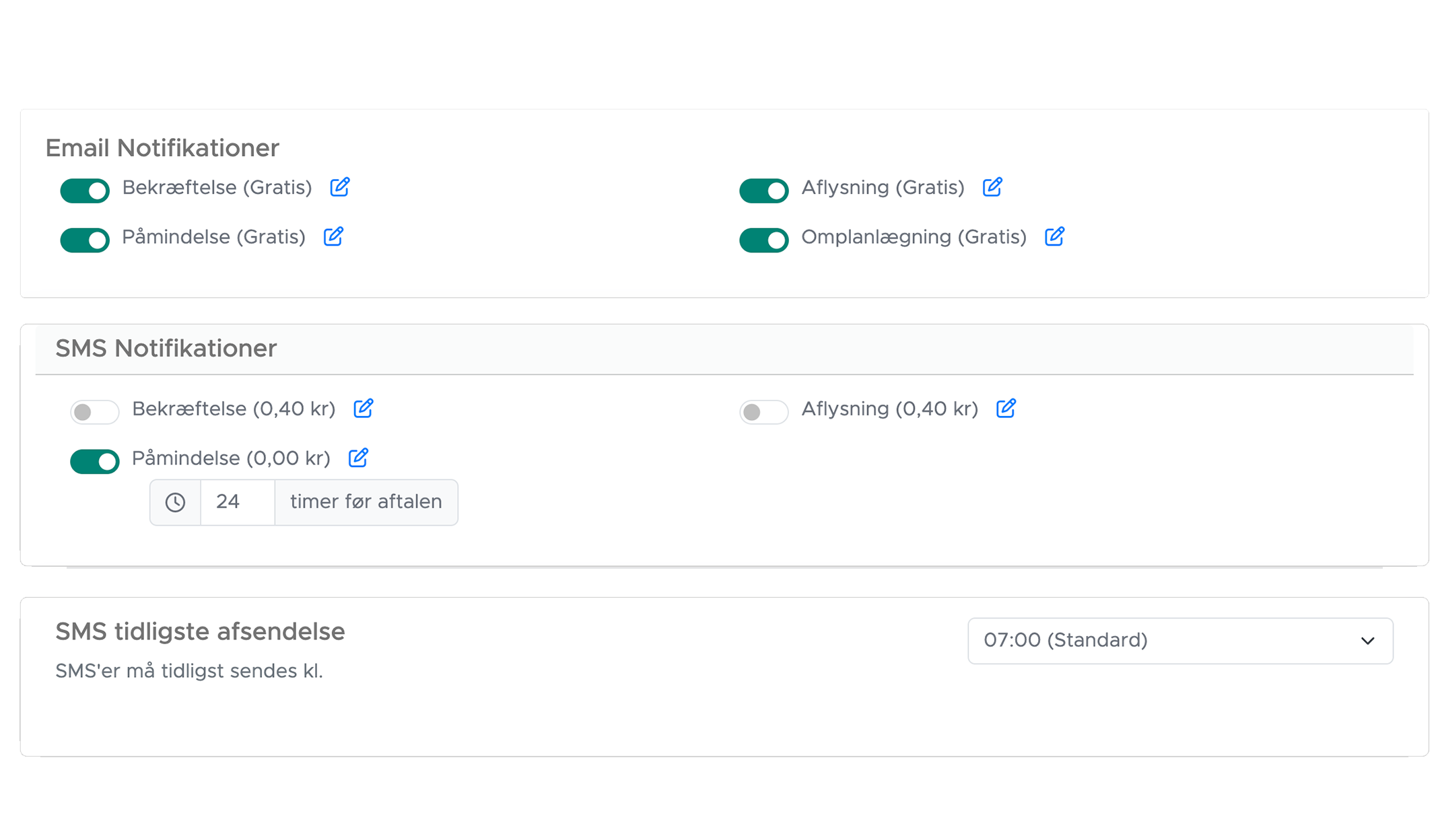 Notifikations system interface